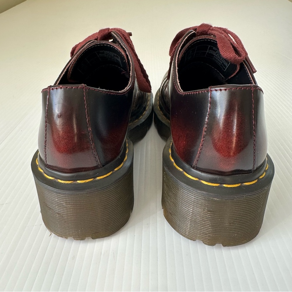 Dr. Martens Burgundy Red Platform Shoes with Yellow Stitching - Picture 9 of 15